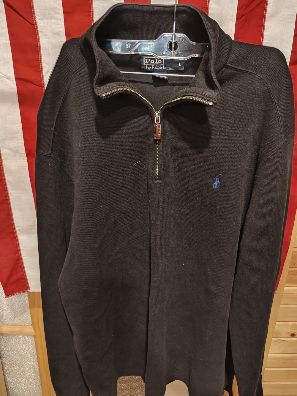 90's Polo by Ralph Lauren Men's Black Quarter-Zip Sweater with Navy Pony